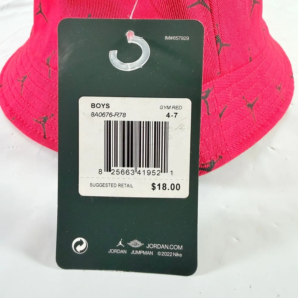 Jordan Boys Gym Red Allover Jumpman Bucket Hat Size 4-7 NWT‎